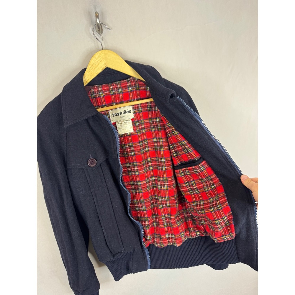 Franck Olivier Paris Vintage‎ Navy Wool Bomber Jacket Plaid Lined Men S/M France